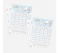Pink Bee Baby Shower Bingo Game in Hot Air Balloon Theme; Up, Up and Away in Pastel Blue and Cream for Boys, Fun Activity (2x 20 Player)