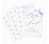 Pink Bee Baby Shower Favour Sign & Sticker Pack | Little Bow Blue Theme | A4 Babies Are Sweet Please Take a Treat Sign |'Ready to Pop' Favour Labels size 37mm (48 x Ready to POP 37mm Stickers)