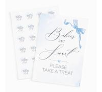 Pink Bee Baby Shower Favour Sign & Sticker Pack | Little Bow Blue Theme | A4 Babies Are Sweet Please Take a Treat Sign |'Thank You' Favour Labels size 37mm (48 x Thank You 37mm Stickers)
