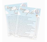 Pink Bee Baby Shower Game True or False, Blue Hot Air Ballon Theme; Up, Up and Away Baby Boy Fun Trivia Quiz for Parents To Be (30 Player)
