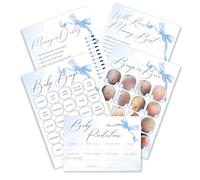 Pink Bee Baby Shower Games Bundle, Pretty Blue Bow Theme, Baby Bingo, Baby Predictions, Who Knows Mummy Best, Mummy or Daddy and Bump or Beer Belly, 5 Fun Games for 10 Guests