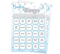 Pink Bee Parties Baby Bingo in Over the Moon Theme, Blue Baby Shower Game - 20 Players