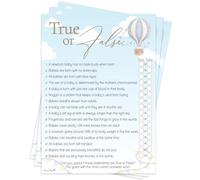 Pink Bee Parties Baby Shower Game True or False, Blue Hot Air Ballon Theme; Up, Up and Away for Baby Boy, Fun Trivia Quiz Game, Parents To Be, Gender Reveal (40 Player)