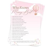 Pink Bee Parties Baby Shower Game Who Knows Mum Best in Hot Air Balloon Theme Up, Up and Away for Baby Girl, Pink Trivia Quiz About Mummy-To-Be
