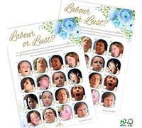 Pink Bee Parties Labour or Lust Game in Blue Floral Theme - Baby Shower Game - 20 Players (Larger Size A5)