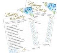 Pink Bee Parties, Mummy or Daddy in Blue Floral Theme Baby Shower Quiz Game - 10 Player