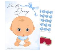 Pink Bee Parties Pin The Dummy Baby Shower Game in Baby Bow Theme - 20 Player - Blue