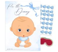 Pink Bee Parties Pin The Dummy Baby Shower Game in Baby Bow Theme - 40 Player - Blue