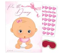 Pink Bee Parties Pin The Dummy Baby Shower Game in Baby Bow Theme - 40 Player - Pink