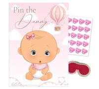 Pink Bee Parties Pin The Dummy Baby Shower Game in Up, Up and Away Theme - 20 Player - Pink