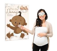 Pink Bee Parties Pin The Dummy (Ethnic Edition) in Teddy Bear Theme - Baby Shower Game - 20 Player