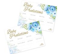 Pink Bee Parties Prediction Cards in Blue Floral Theme - Baby Shower Keepsake Game - 10 Cards