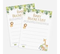 Pink Bee Safari Baby Shower Bucket List Cards Jungle Keepsake A6 30 Pack | 30 A6 keepsake cards 10.5 x 14.8 cm; green watercolour jungle animals & tropical leaves; guests share baby's first year ideas