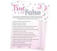 Pink Bee True or False Baby Shower Game Over the Moon Pink 20 Players | Pink moon & stars theme; 20 game cards (125 x 175 mm); 16 fun baby-themed true or false questions; UK made