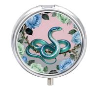 Pink Bg Blue Snake Pill Box 3-Compartment Travel Pill Organizer Portable Round Medicine Case with Mirror Design for Vitamins, Jewelry & Essentials Durable Pocket Pillbox for Purse, Camping