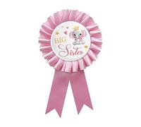 Pink Big Sister Pin, Baby Shower Button Pin, Big Girl Birthday Tinplate Badge Pin, Award Ribbon Elephant Pattern Party Decorations Sign, Tinplate