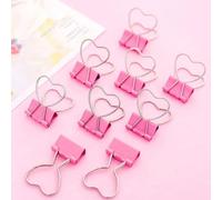 Pink Binder Clips, 10Pcs Pink Clip Heart Hollow Out Metal Binder Clips Notes Letter Paper Clip Office Supplies Paper Clamps, Clips for Paperwork, Home, Office and School Supplies