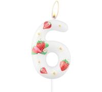 Pink Birthday Candles with Cute Strawberry Number 6 Cake Topper for Baby Girls 6th Birthday Decorations