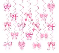 Pink Birthday Decorations, 32 PCS Birthday Decoration for Women, Pink Bows Hanging Swirls for Girls Women in Baby Shower Mother's Day Valentine's Day Commitment Day