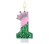 Pink Birthday Number Candle, Sparkly Sequin Green Cake Toppers with Rhinestone Crown Design for Birthday Party Decorations Anniversary Wedding (Number 1)
