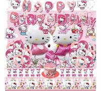 Pink birthday supplies cartoon party decoration set cute girl decoration package includes party background, banner, vortex, cake surface, cupcake surface, latex balloons, tablecloth