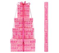 Pink Birthday Wrapping Paper Rolls for Girls Kids Women, Pink Happy Birthday Wrapping Paper with Cut Lines on Reverse - 1 Mini Roll 43 x300cm Per Roll - Gift Wrap for Birthdays, Holiday, Party