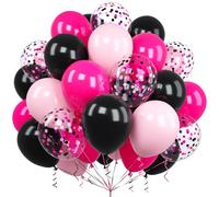 Pink Black Balloons, Ousuga 60 pcs 12 Inch Pastel Pink Matte Hot Pink Black Confetti Latex Balloons Set for Girls Boys Birthday Baby Bridal Shower Wedding Engagement Valentines Party Decorations