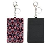 Pink Black Floral Ski Pass Card Holder with Keychain Bus Pass Holder for Men Women with 2 Card Slots Slim Wallet for Nurse Teacher Student Meal Bank Credit Cards Daily Use Bus Driver Accessories