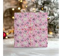 Pink & Black Ghost Wrapping Paper Sheet, Cute Ghosts with Flowers & Checkers, Ideal for Halloween Parties, Birthdays & Spooky Gifts - W137 (Large Sheet - 58 x 85cm / 22.8" x 33.4" inches)