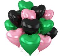 Pink Black Green Heart Balloons,12Pcs 18Inch Pink Green Heart Shaped Foil Helium Balloons for Baby Shower Witch Themed Birthday Anniversary Party Decorations