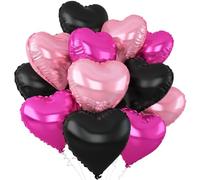 Pink Black Heart Balloons,12Pcs 18Inch Hot Pink Black Heart Shaped Foil Helium Balloons for Birthday Anniversary Wedding Engagement Party Decorations