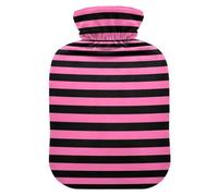 Pink Black Horizontal Stripe hot Bottle Water Bag with Soft Cover, 2L hotwater Bag for Menstrual Cramps, Menstrual Cramps
