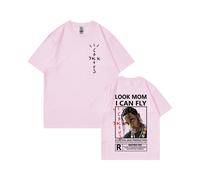 (Pink [Black Label], XXL) Summer Mens Short Sleeve T-Shirts Ins Kanye Travis Scott Simple Print American Style Short Sleeve