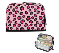 Pink Black Leopard Spots Pencil Case Zipper Pouch Large Pencil Bags Storage Cute Pen Marker Bag for Girls Floral Art College Preppy School Office Supplies