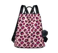 Pink Black Leopard Spots Stylish Women Backpack, Anti Theft Zipper, Multi Pocket Design, Trench Polyester