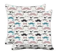 Pink Black Mustaches Square Cushions Covers, Teal Blue Mustache Sofa Throw Pillow Covers 50cm X 50cm, 20X20 Inch Pillow Cases for Sofa, Gifts for Mum Funny Gifts Women, Set of 2