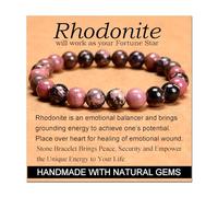 Pink Black Rhodonite - Stone of Fortune - Handmade Yoga Stretch Elastic Bracelet Natural Stone Crystal Healing Power Energy Gifts for Unisex Adult 8mm