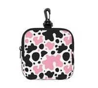 Pink Black White Cow Print, Coin Purse Square Zipper Storage Bag, Change Pouch with Lobster Buckle Clasp Buckle, Change Purse