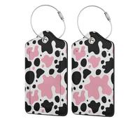Pink Black White Cow Print,Luggage Tags Pu Leather Name Tag Travel Suitcase Identifier ID Tags Durable Luggage Label 2 pcs