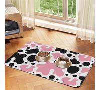 Pink Black White Cow Print,Waterproof Pet Feeding Mat,PU Leather Placemats for Cat Dog Water Bowl,Food Mats,40x60cm