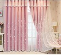 Pink Blackout Curtains with Hooks 2Pack 107x132CM DoubleLayered White Sheer with Leaf Embroidery LightBlocking Window Drapes for Kids' Room