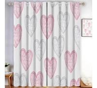 Pink Blackout Thermal Insulated Curtains for Bedroom, 46"W x 72"L Minimalist Hand-Drawn Style Heart-Shaped Lines Eyelet Curtains & Drapes, Soft Black Out 2 Panels for Window Living Room/Kitchen