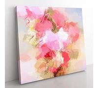 Pink Bleeding Heart Flowers in Abstract Modern Canvas Wall Art Print Ready to Hang, Framed Picture for Living Room Bedroom Home Office Décor, 35x35 cm (14x14 Inch)