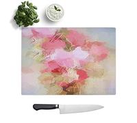 Pink Bleeding Heart Flowers in Abstract Toughened Glass Chopping Board Kitchen Worktop Saver Non-Slip, 39 x 28.5 cm