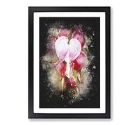 Pink Bleeding Heart Flowers Paint Splash Framed Print | A2 Black Framed Wall Art | Ready to Hang | Modern Floral Picture | Living Room Bedroom Lounge Office