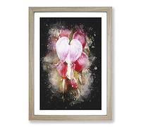 Pink Bleeding Heart Flowers Paint Splash Framed Print | A2 Oak Framed Wall Art | Ready to Hang | Modern Floral Picture | Living Room Bedroom Lounge Office