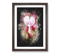 Pink Bleeding Heart Flowers Paint Splash Framed Print | A2 Walnut Framed Wall Art | Ready to Hang | Modern Floral Picture | Living Room Bedroom Lounge Office