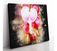 Pink Bleeding Heart Flowers Paint Splash Modern Canvas Wall Art Print Ready to Hang, Framed Picture for Living Room Bedroom Home Office Décor, 35x35 cm (14x14 Inch)