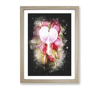 Pink Bleeding Heart Flowers Paint Splash Modern Framed Print | A4 Oak Framed Wall Art | Ready to Hang | Modern Floral Picture | Living Room Bedroom Lounge Office