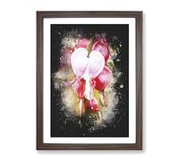 Pink Bleeding Heart Flowers Paint Splash Modern Framed Print | A4 Walnut Framed Wall Art | Ready to Hang | Modern Floral Picture | Living Room Bedroom Lounge Office